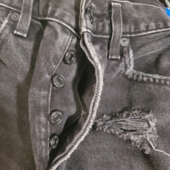 Agolde Jamie High Rise Skinny Very Distressed Black Cropped Jeans Size 24 - Picture 6 of 12